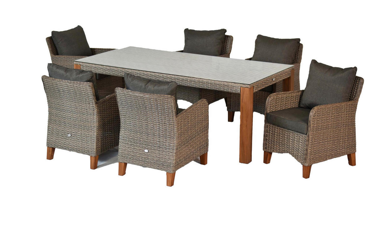 GARTENTISCHGRUPPE Akazie Hartholz Stahl  - Beige/Beigebraun, KONVENTIONELL, Glas/Holz - Gardenson