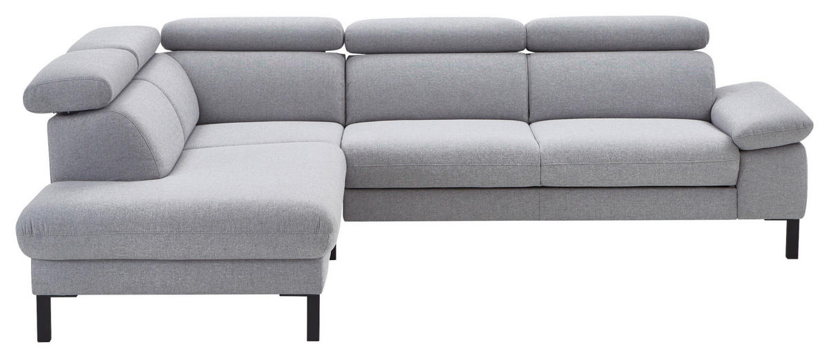 ECKSOFA in Flachgewebe Hellgrau  - Hellgrau/Schwarz, Design, Holzwerkstoff/Textil (217/272cm) - Pure Home Comfort