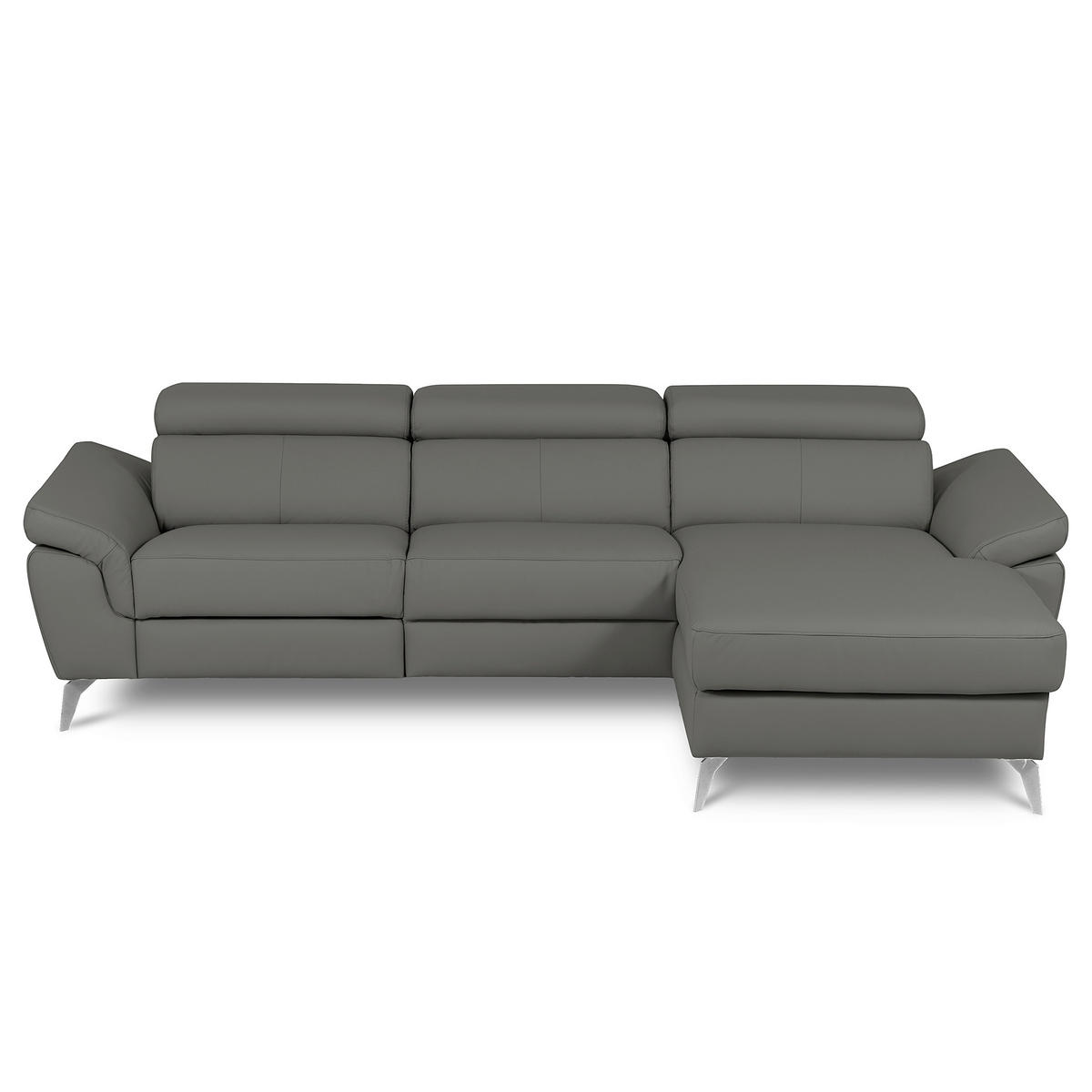 ECKSOFA SONO Anthrazit Echtleder Lederlook Armteilverstellung, Kopfteilverstellung  - Chromfarben/Anthrazit, Design, Leder/Textil (252/179cm) - Livetastic