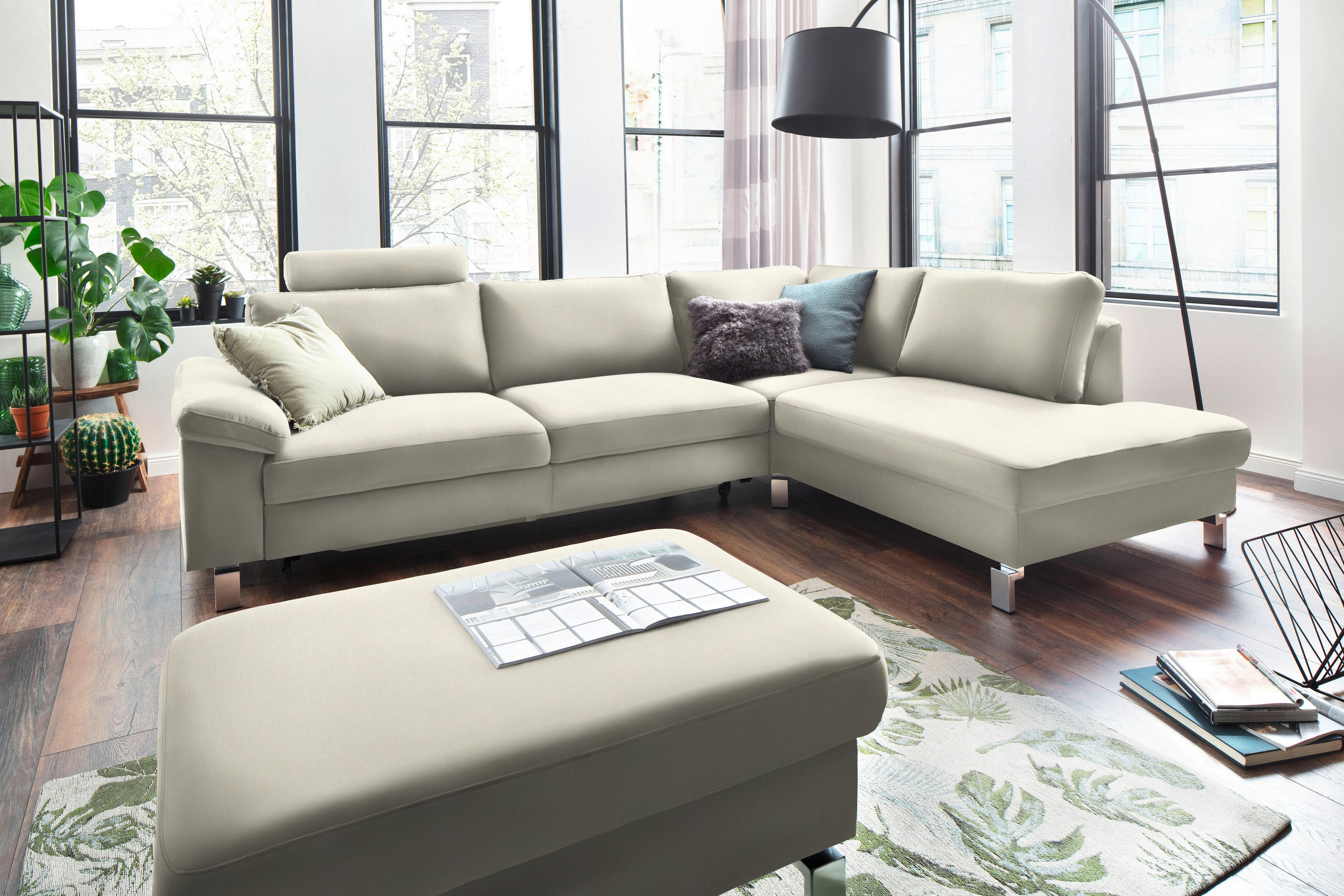 SAROKKANAPÉ textil natúr, bézs  - bézs/króm, Design, textil/fém (281/200cm) - Pure Home Lifestyle