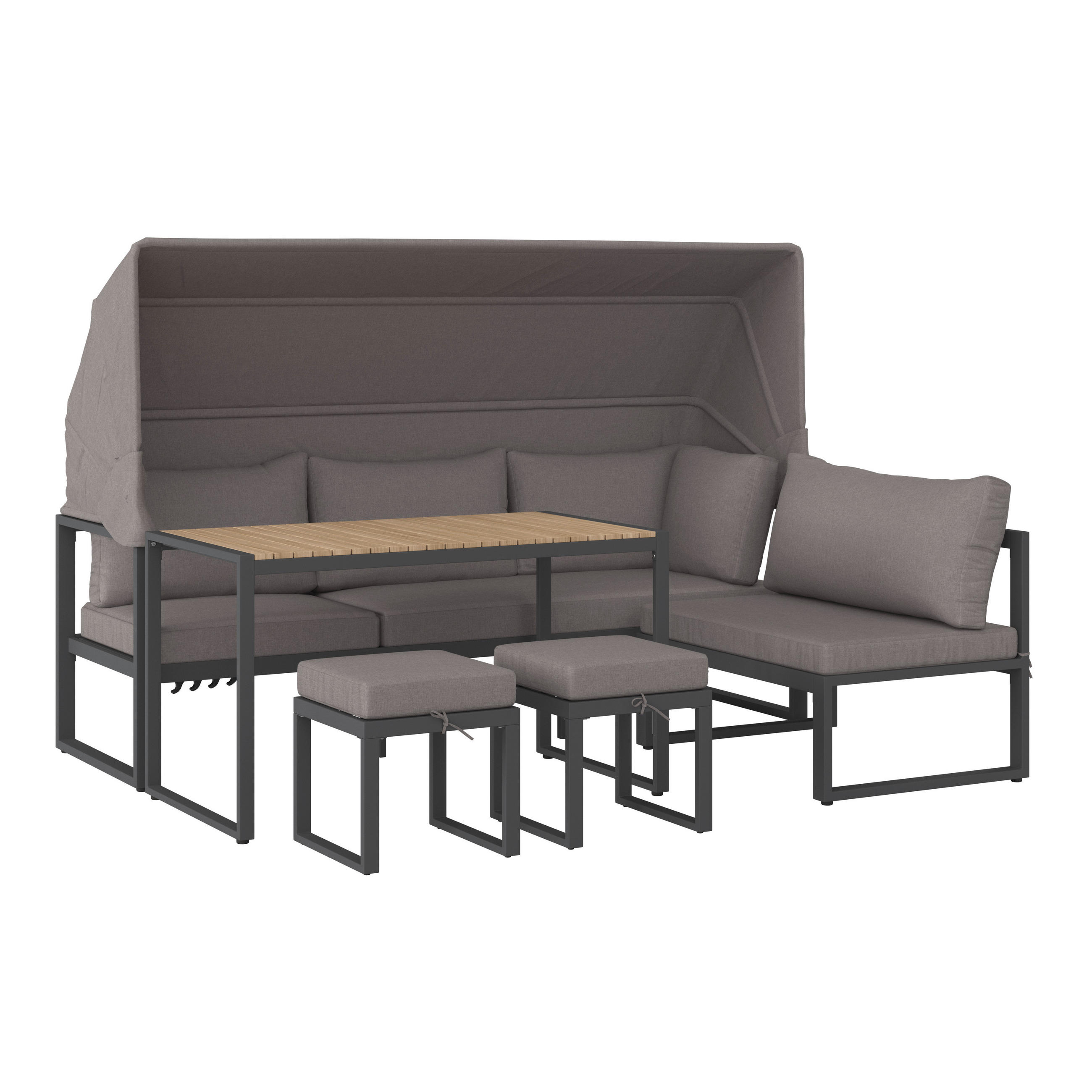 LOUNGE GARNITURA antracit, taupe, boje tikovine - boje tikovine/taupe, Konvencionalno, drvo/metal (213/146/120cm) - Ambia Garden