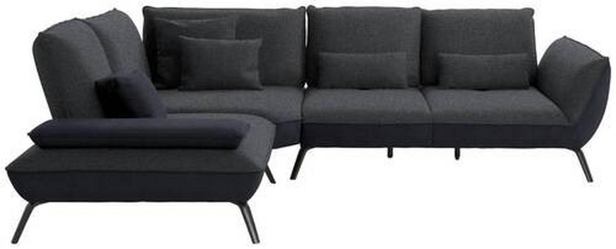 ECKSOFA in Flachgewebe Anthrazit  - Anthrazit/Schwarz, Design, Textil/Metall (250/310cm) - Moderano