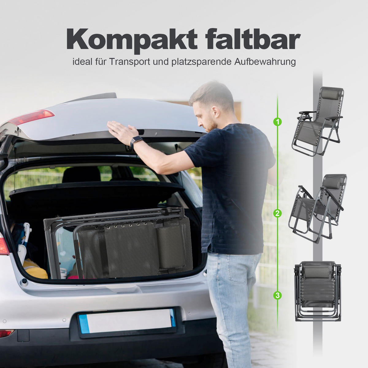GARTEN-RELAXSESSEL Stahl  - Grau, Basics, Textil/Metall (68/88/110cm) - Modante