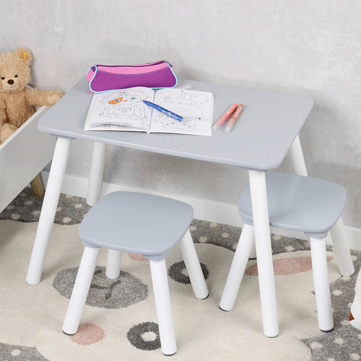 KINDERSITZGRUPPE Weiß, Hellgrau  - Hellgrau/Weiß, Basics, Holz/Holzwerkstoff (38/43.5/58cm) - Kesper