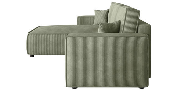 ECKSOFA Salbeigrün Cord Zierkissen, Rückenkissen, Bettkasten, Schlaffunktion, Rücken echt, Liegefläche im Originalstoff  - Salbeigrün/Schwarz, MODERN, Kunststoff/Textil (190/280cm) - Carryhome