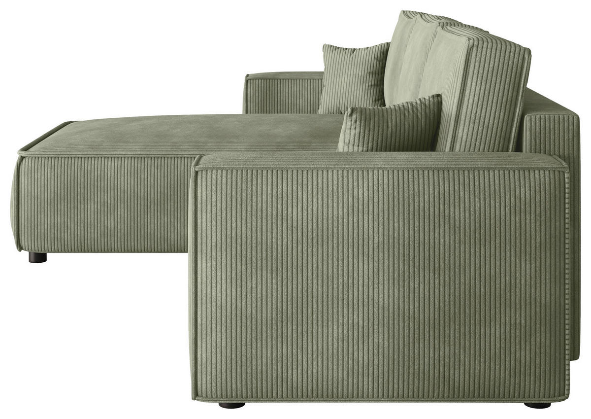 ECKSOFA  in Cord Salbeigrün  - Salbeigrün/Schwarz, MODERN, Kunststoff/Textil (190/280cm) - Carryhome