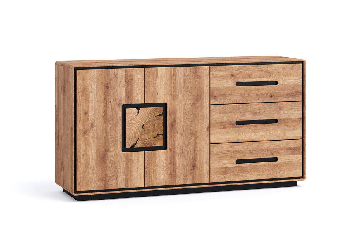 SIDEBOARD  146/77/40 cm 3 Schublade(n)  - Wildeiche/Schwarz, Basics, Holz (146/77/40cm) - Livetastic