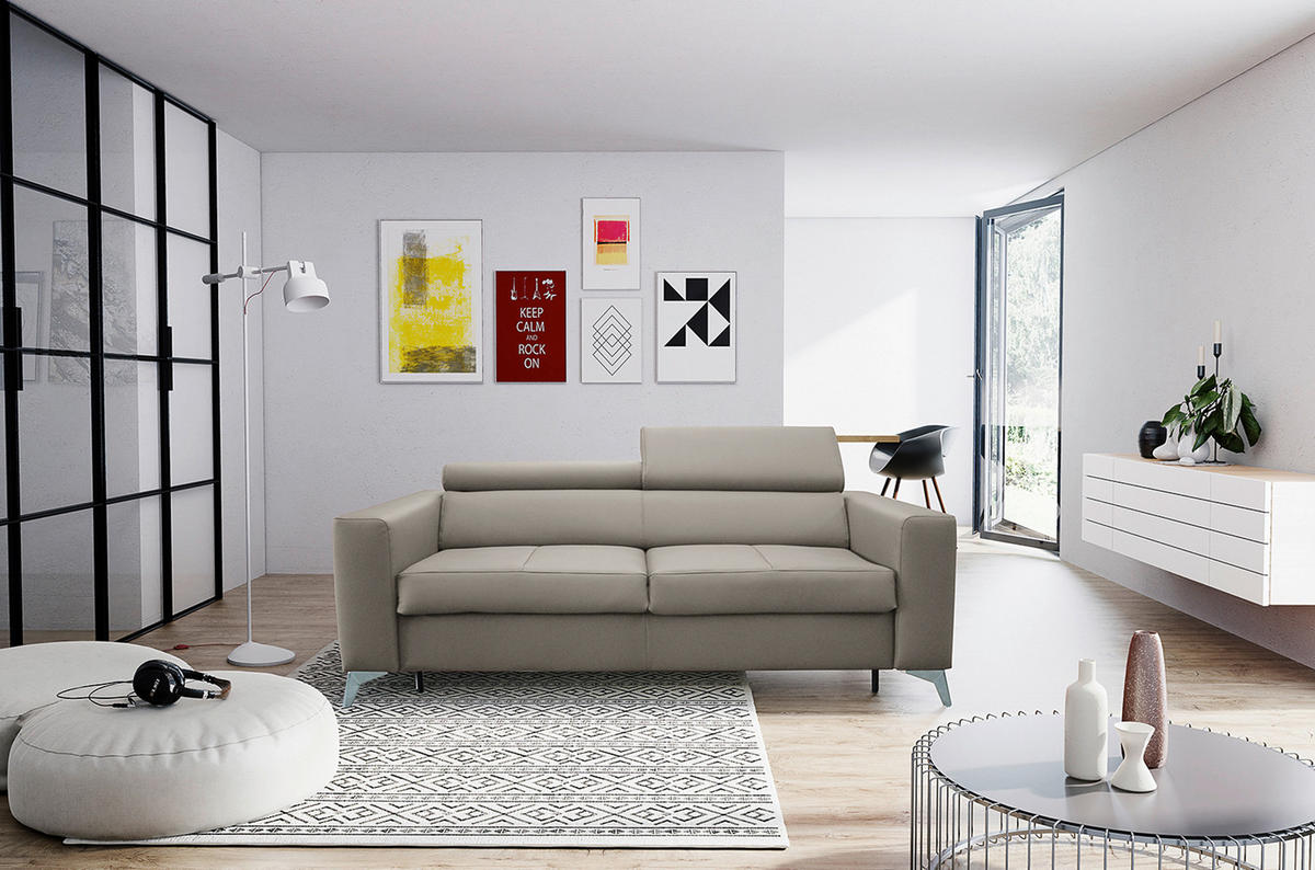 SCHLAFSOFA in Lederlook Echtleder Hellgrau  - Silberfarben/Hellgrau, Design, Leder/Textil (206/95/101cm) - Livetastic