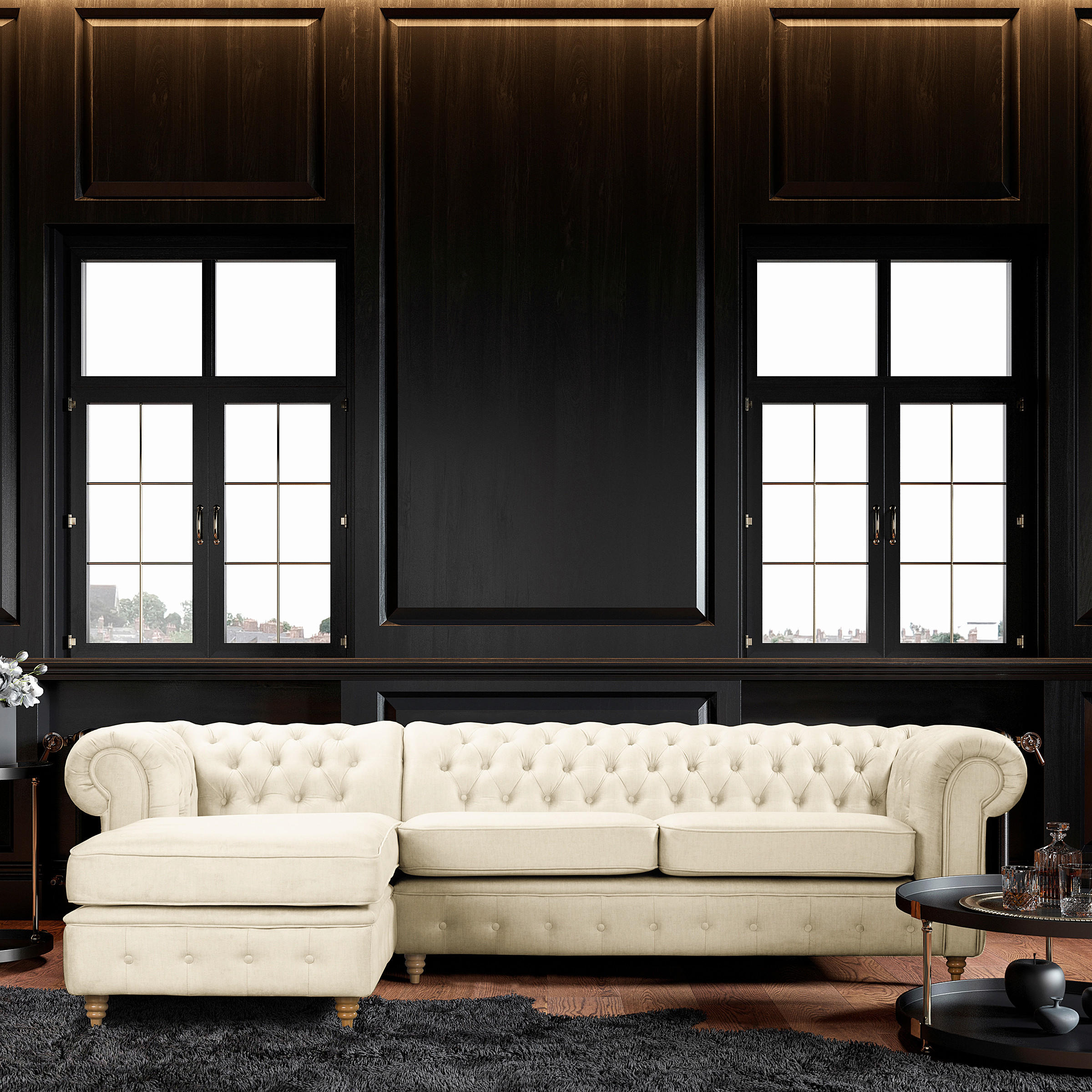 ECKSOFA Laura in Mikrofaser Creme  182/284 cm  - Creme/Braun, Design, Holz/Textil (182/284cm) - P & B