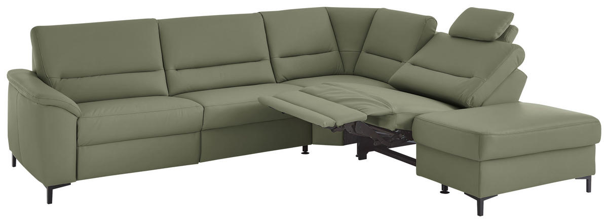 ECKSOFA  in Echtleder Olivgrün  290/249 cm  - Schwarz/Olivgrün, KONVENTIONELL, Leder/Metall (290/249cm) - Beldomo Premium