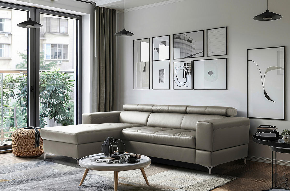 ECKSOFA  in Lederlook Echtleder Schlammfarben  - Schlammfarben/Schwarz, Design, Leder/Textil (173/247cm) - Livetastic