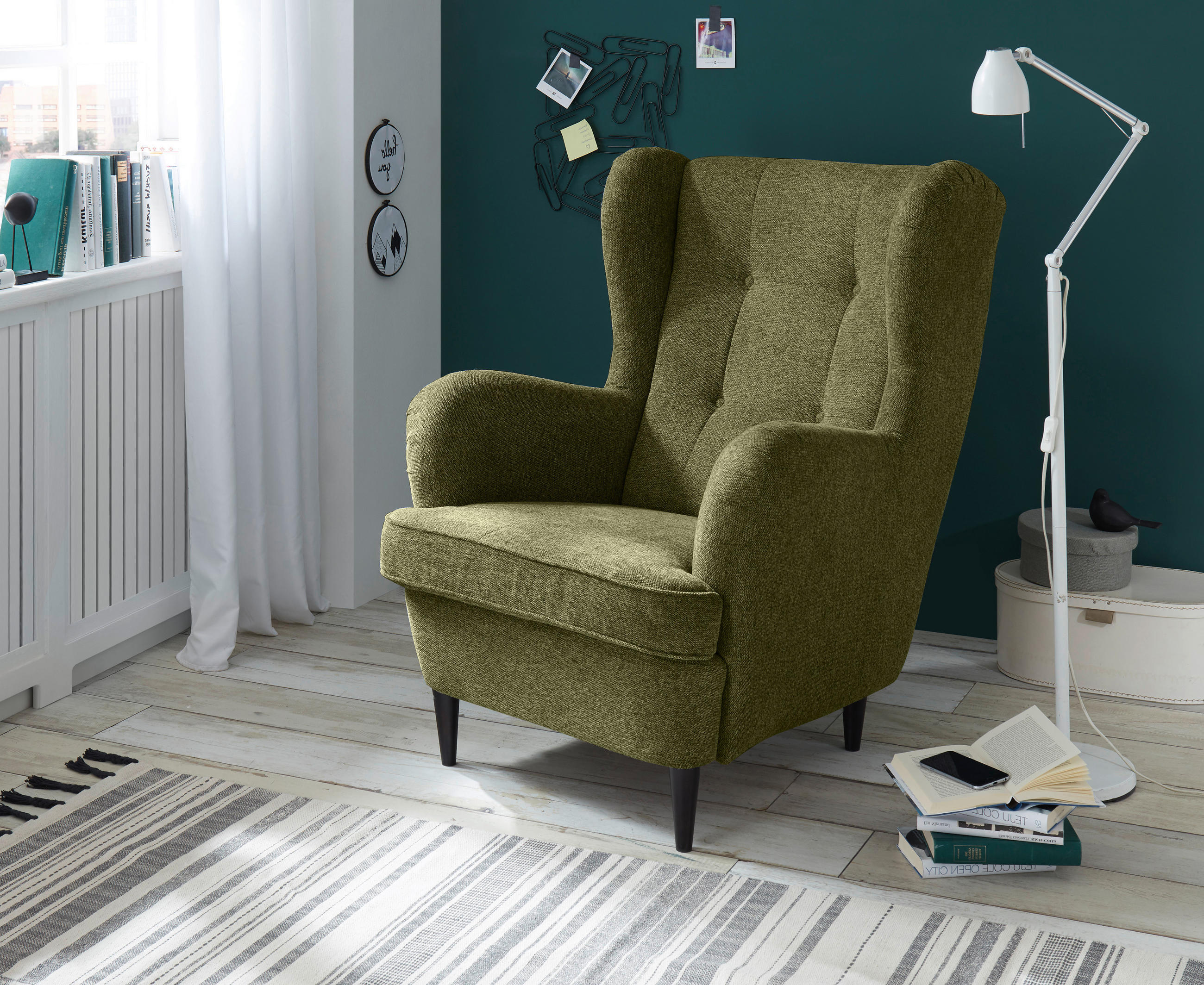 OHRENSESSEL Webstoff Olivgrün - Schwarz/Olivgrün, Basics, Textil (78/102/98cm) - MID.YOU