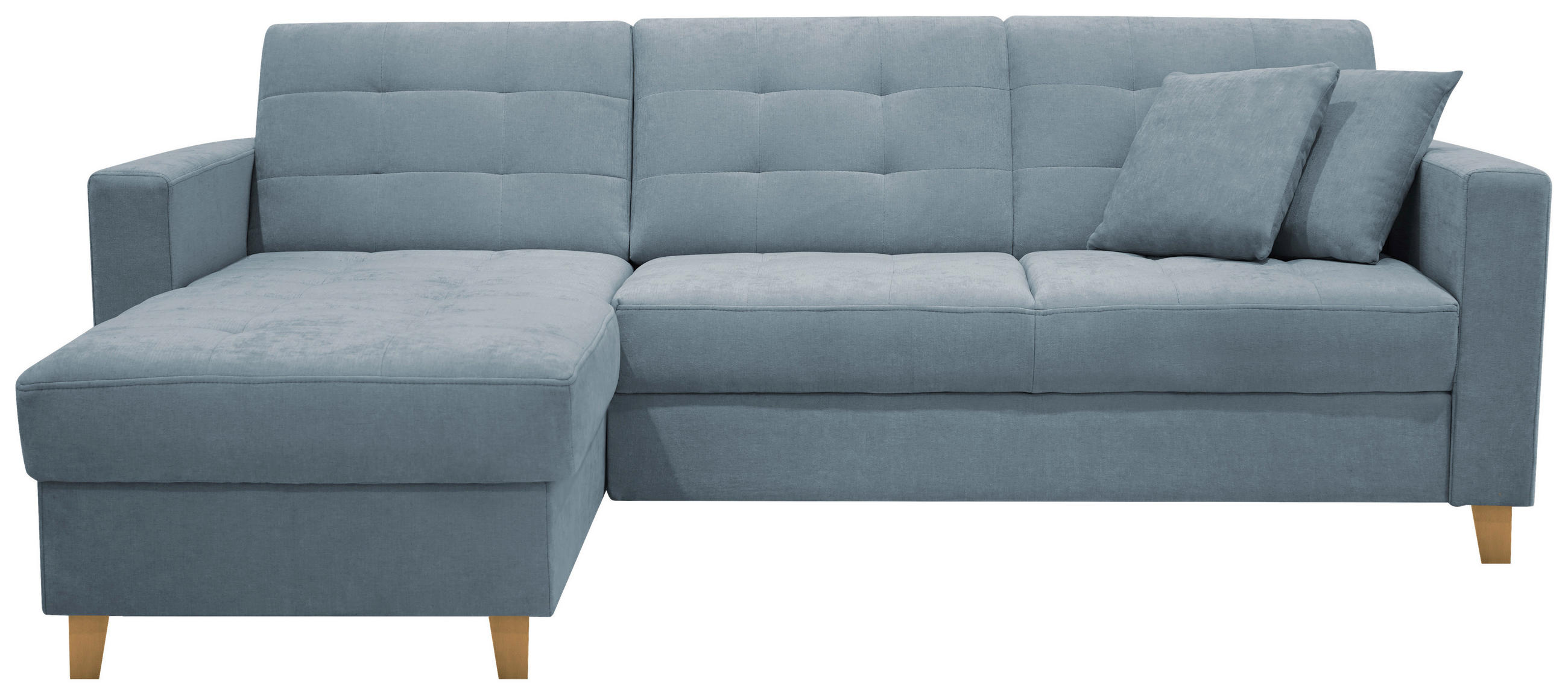 ECKSOFA Graublau Chenille Zierkissen, Bettkasten  - Graublau/Naturfarben, Design, Holz/Textil (160/231cm) - Livetastic