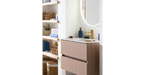 WASCHTISCHKOMBI 80 cm - Eichefarben/Weiß, KONVENTIONELL, Keramik/Holzwerkstoff (80cm) - Xora