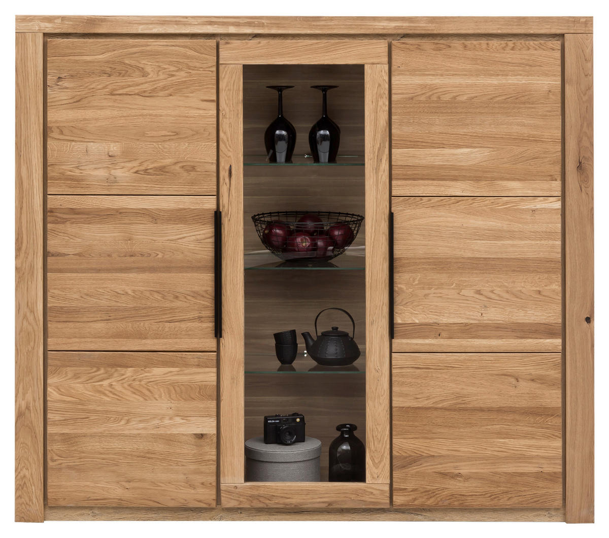 HIGHBOARD  in 160/141/40 cm  - Eichefarben/Schwarz, Natur, Glas/Holz (160/141/40cm) - Carryhome