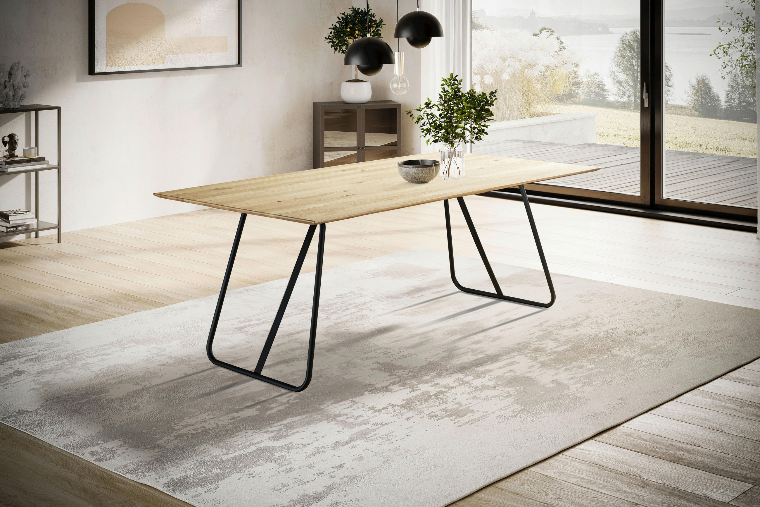 ESSTISCH Eiche massiv rechteckig Schwarz, Eichefarben  - Eichefarben/Schwarz, LIFESTYLE, Holz/Metall (160/90/75cm) - Linea Natura