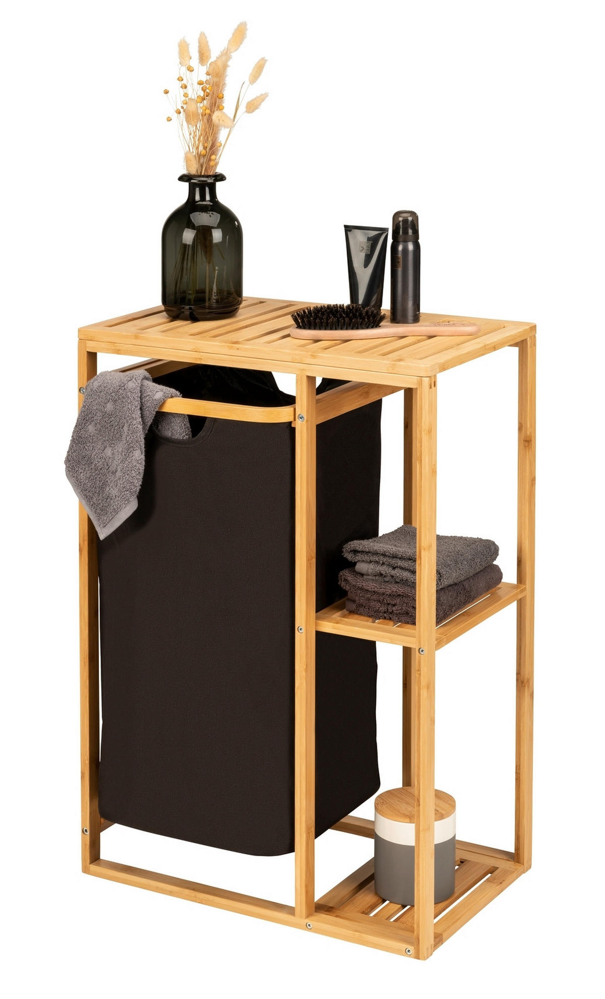 BADEZIMMERREGAL 50/70/30 cm  - Schwarz/Braun, KONVENTIONELL, Holz/Textil (50/70/30cm) - Wenko