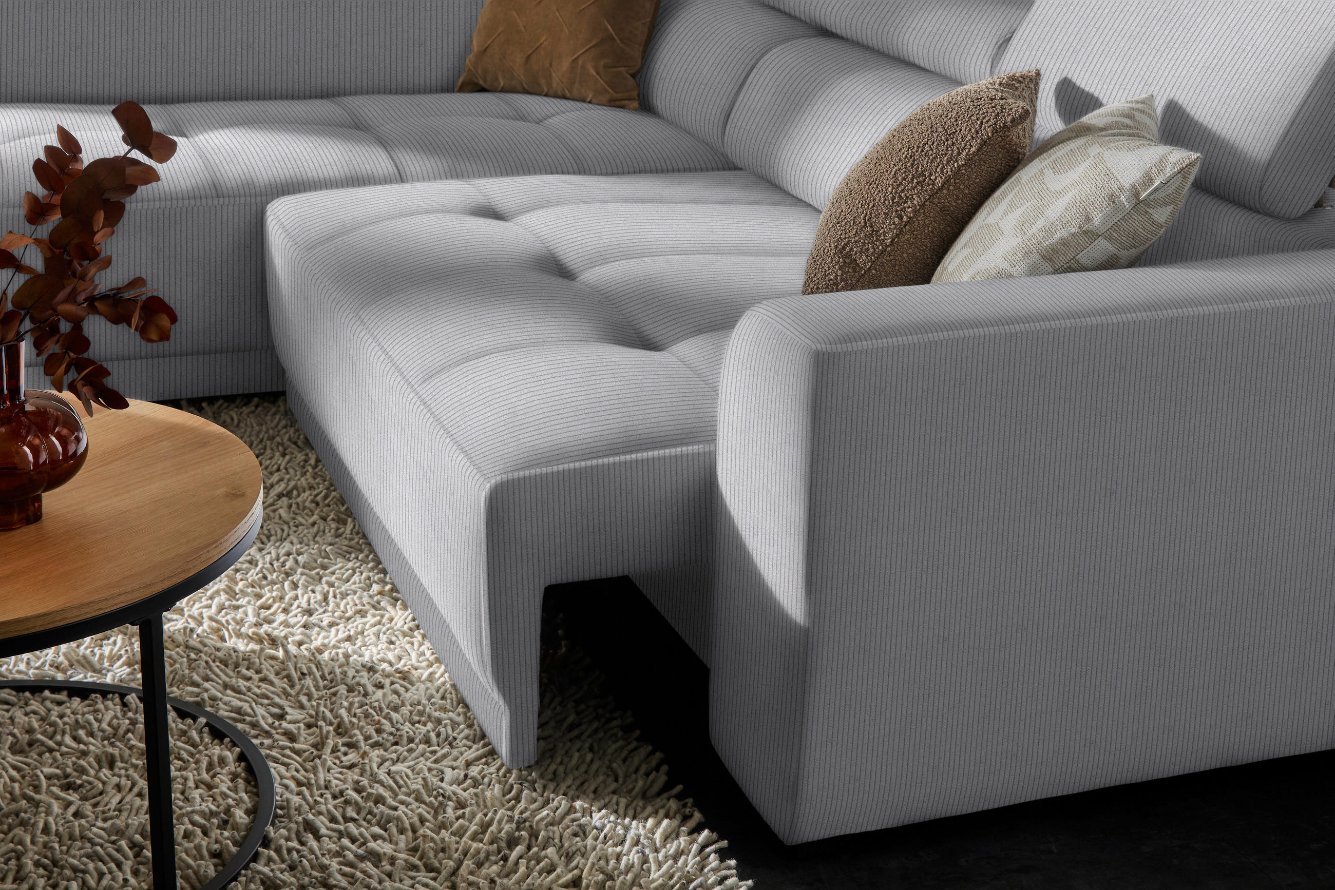 ECKSOFA in Feincord Hellgrau  205/284 cm  - Hellgrau/Schwarz, Design, Kunststoff/Textil (205/284cm) - Xora