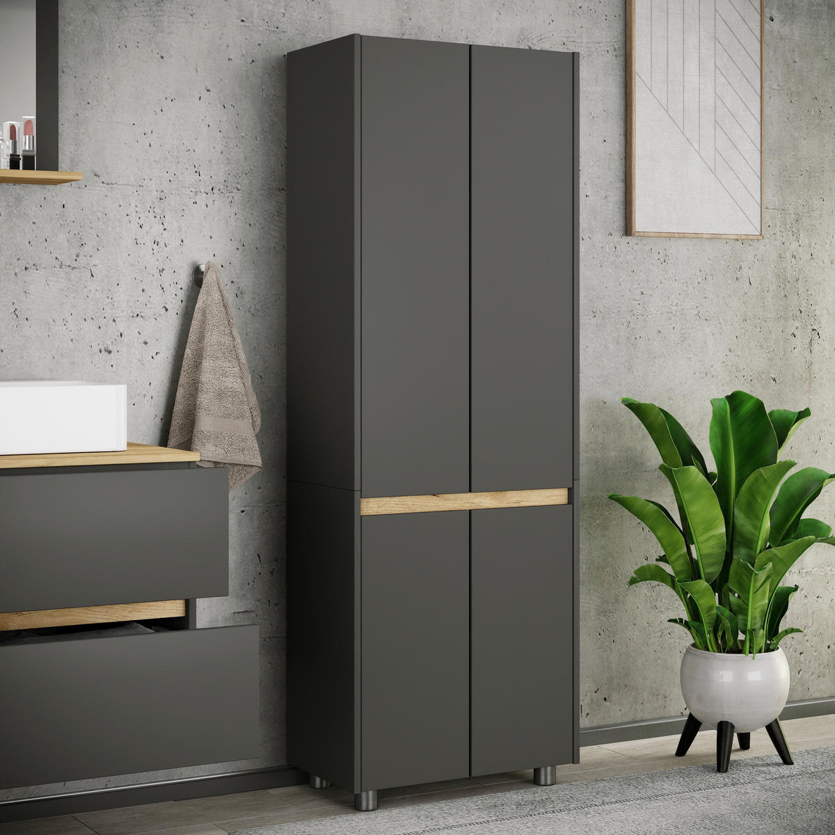 HOCHSCHRANK 57/165/33 cm  - Honigeiche/Anthrazit, Trend, Holzwerkstoff/Kunststoff (57/165/33cm) - MID.YOU
