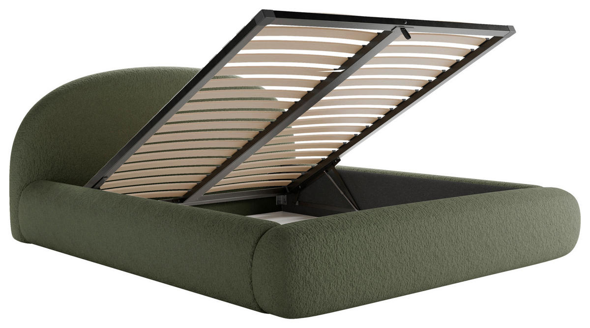 POLSTERBETT 160/200 cm,  in Grün, gepolstertes Kopfteil, Lattenrost, Bettkasten,  - Schwarz/Grün, Design, Holz/Textil (160/200cm) - Chameo