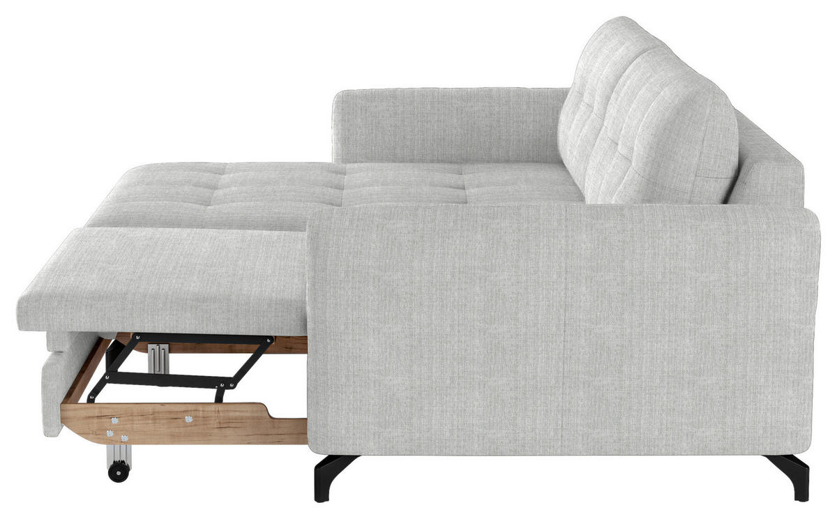 ECKSOFA in Flachgewebe, Leinenoptik Silberfarben  - Silberfarben/Schwarz, Design, Textil/Metall (170/242cm) - Xora