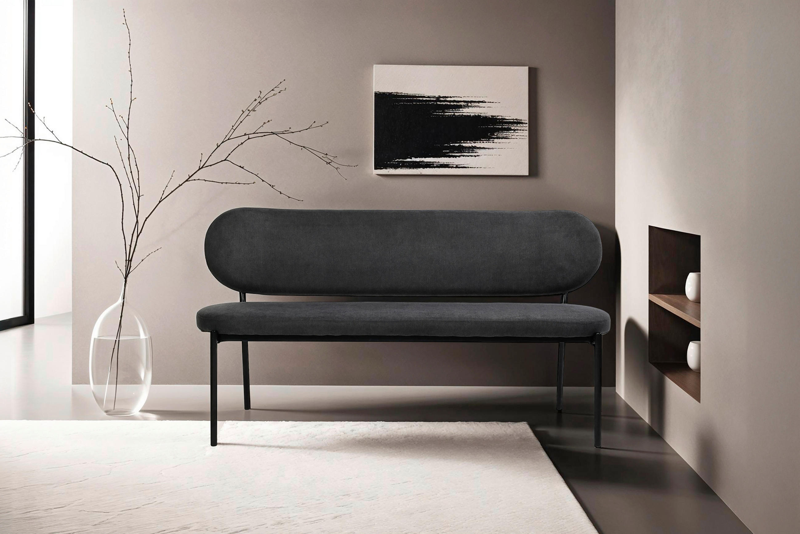 SITZBANK 160/82/62 cm Webstoff Schwarz, Dunkelgrau  - Dunkelgrau/Schwarz, Design, Textil/Metall (160/82/62cm) - MID.YOU