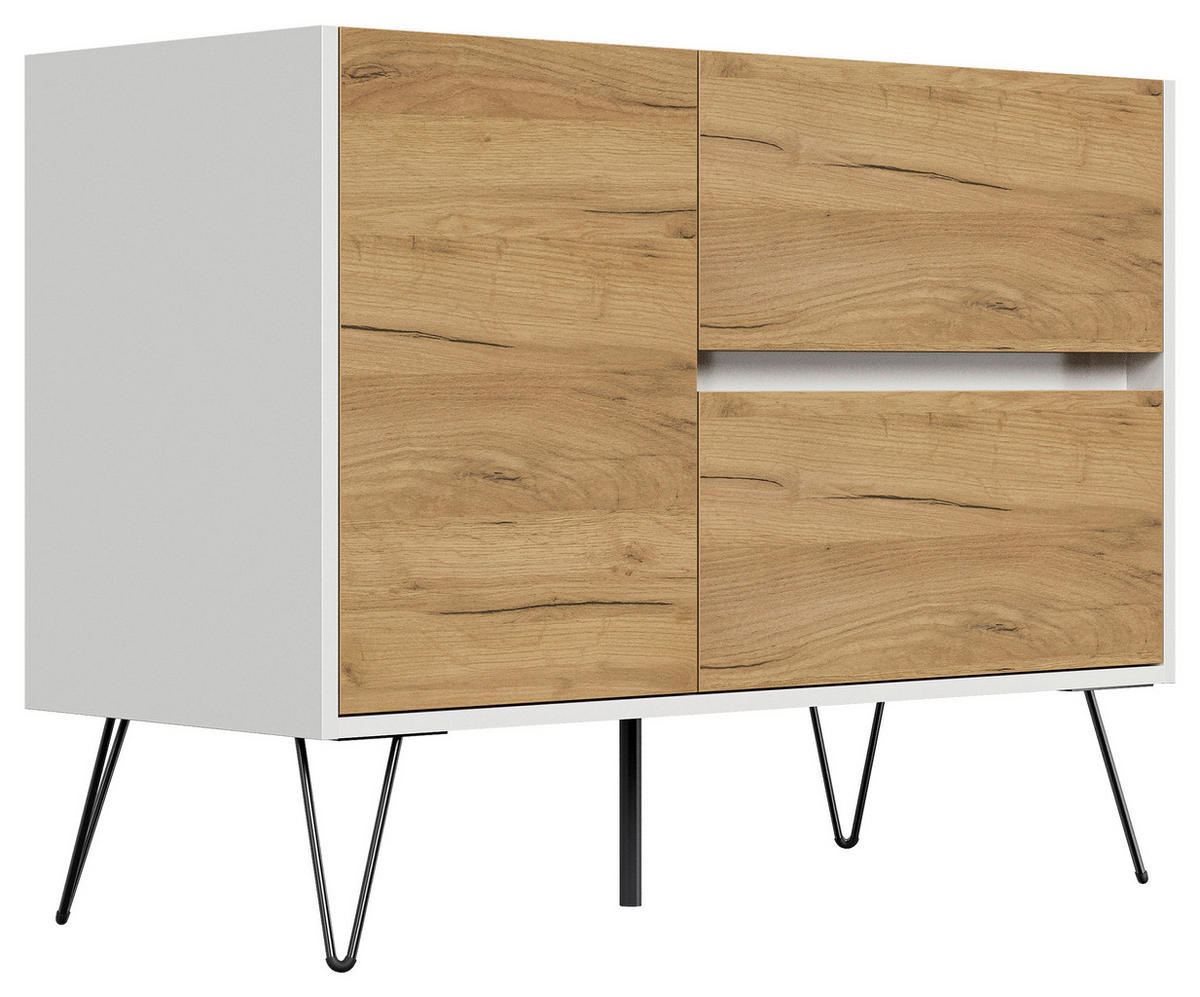 SIDEBOARD Posseik Industrial  in 99/75,8/42 cm  - Eichefarben/Weiß Hochglanz, Design, Holzwerkstoff/Metall (99/75,8/42cm) - P & B