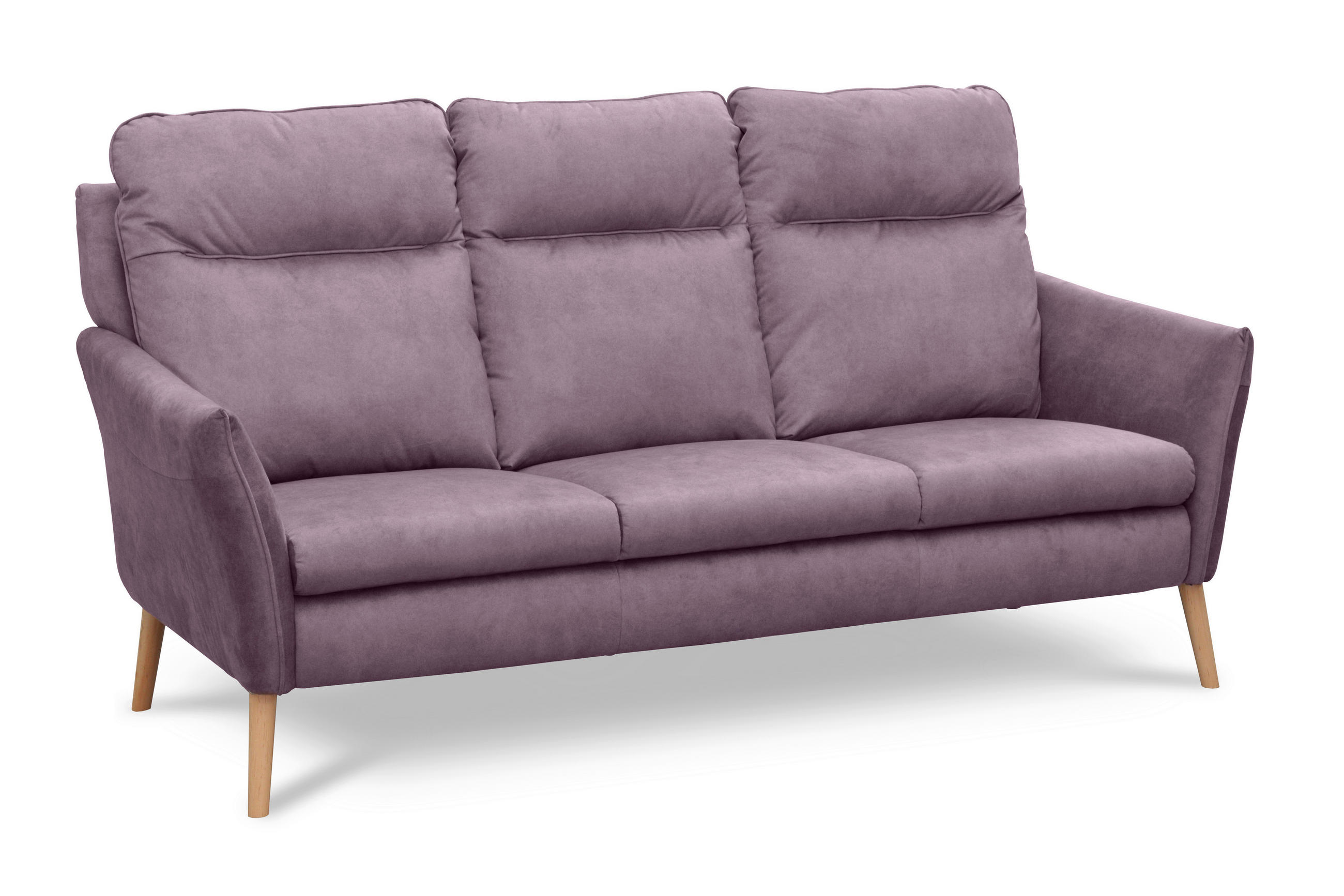 3-SITZER-SOFA Mikrofaser Rosa  - Buchefarben/Rosa, Design, Holz/Textil (202cm) - Livetastic