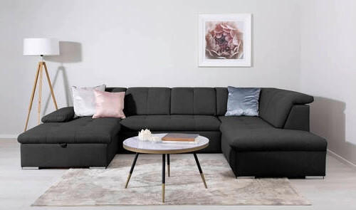 Canapea Modulara, textil, negru