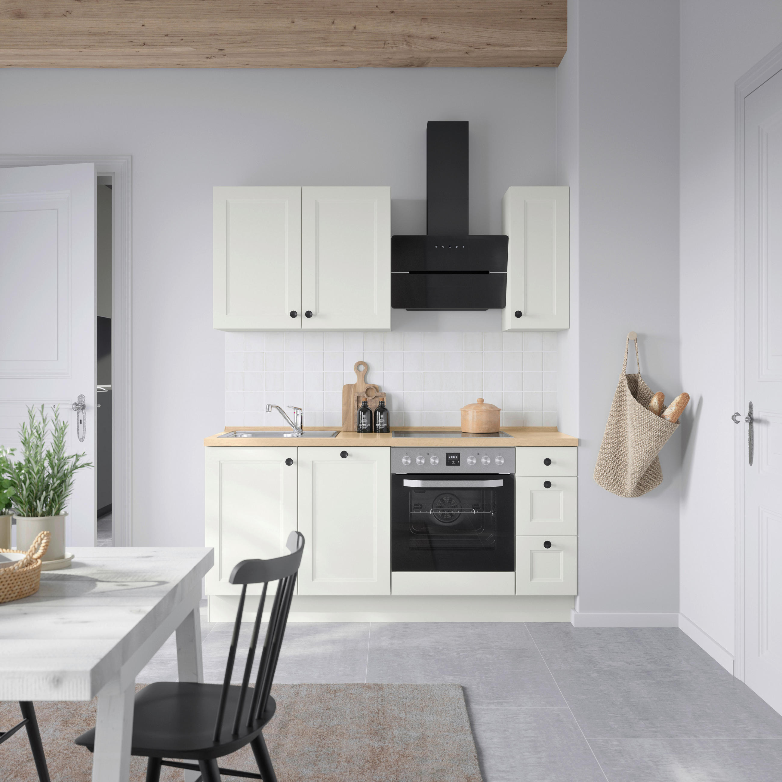 KÜCHENBLOCK 180 cm   in Weiß, Eichefarben  - Eichefarben/Schwarz, MODERN, Holzwerkstoff/Metall (180cm) - Nobilia