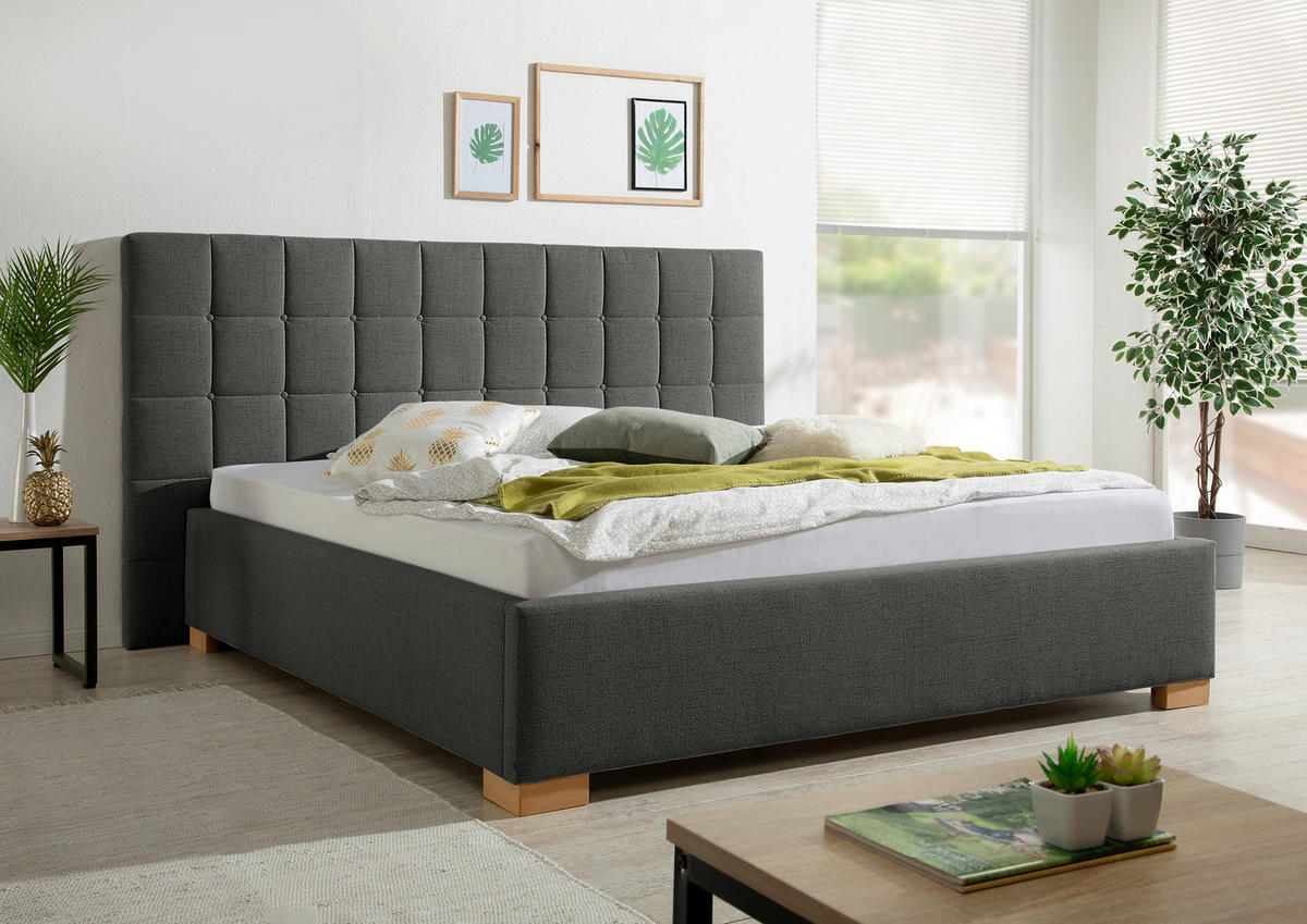 POLSTERBETT 200/200 cm,  in Anthrazit,  - Anthrazit/Naturfarben, MODERN, Holz/Textil (200/200cm) - Livetastic