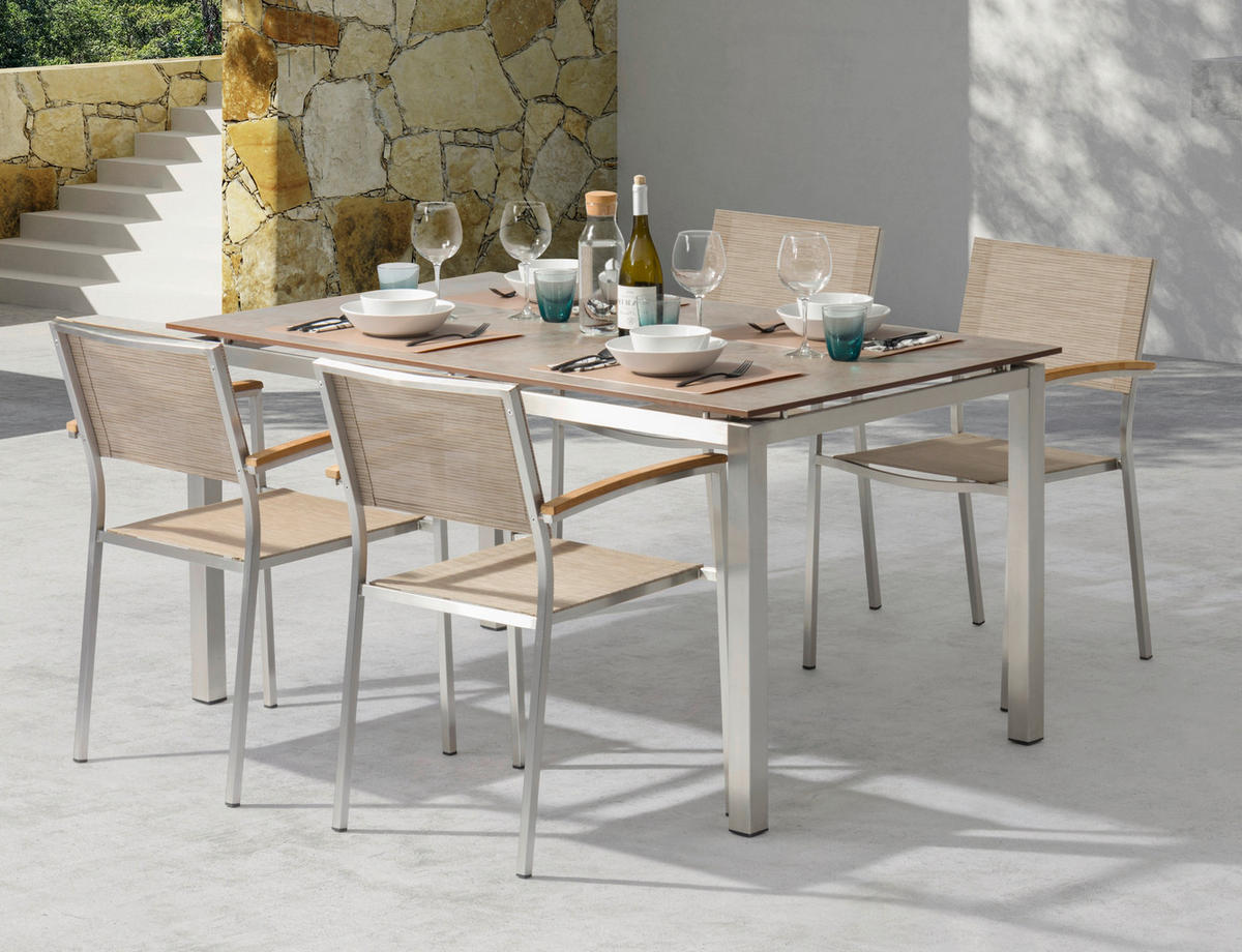 GARTENGARNITUR beschichtet Edelstahl  - Platinfarben/Braun, Basics, Textil/Metall (150/89/90cm) - Gardenson