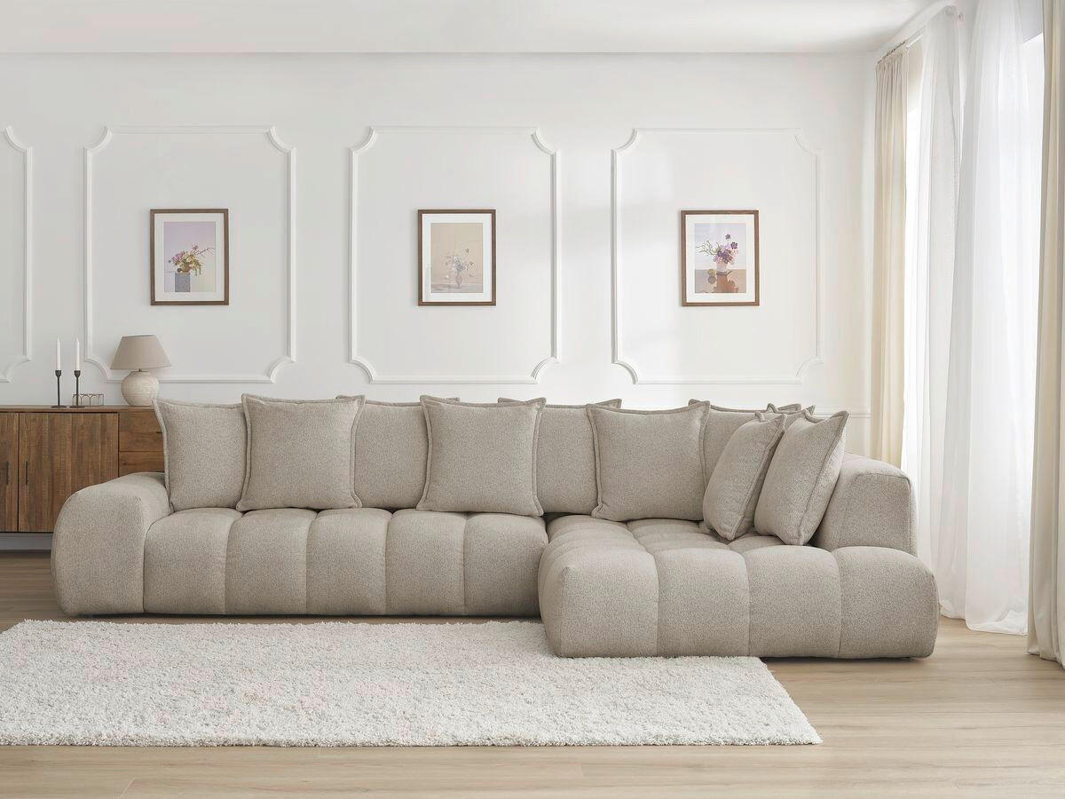 ECKSOFA Ottomane rechts  EVEREST Taupe Flachgewebe  - Taupe/Schwarz, MODERN, Kunststoff/Textil (352/210cm) - Livetastic