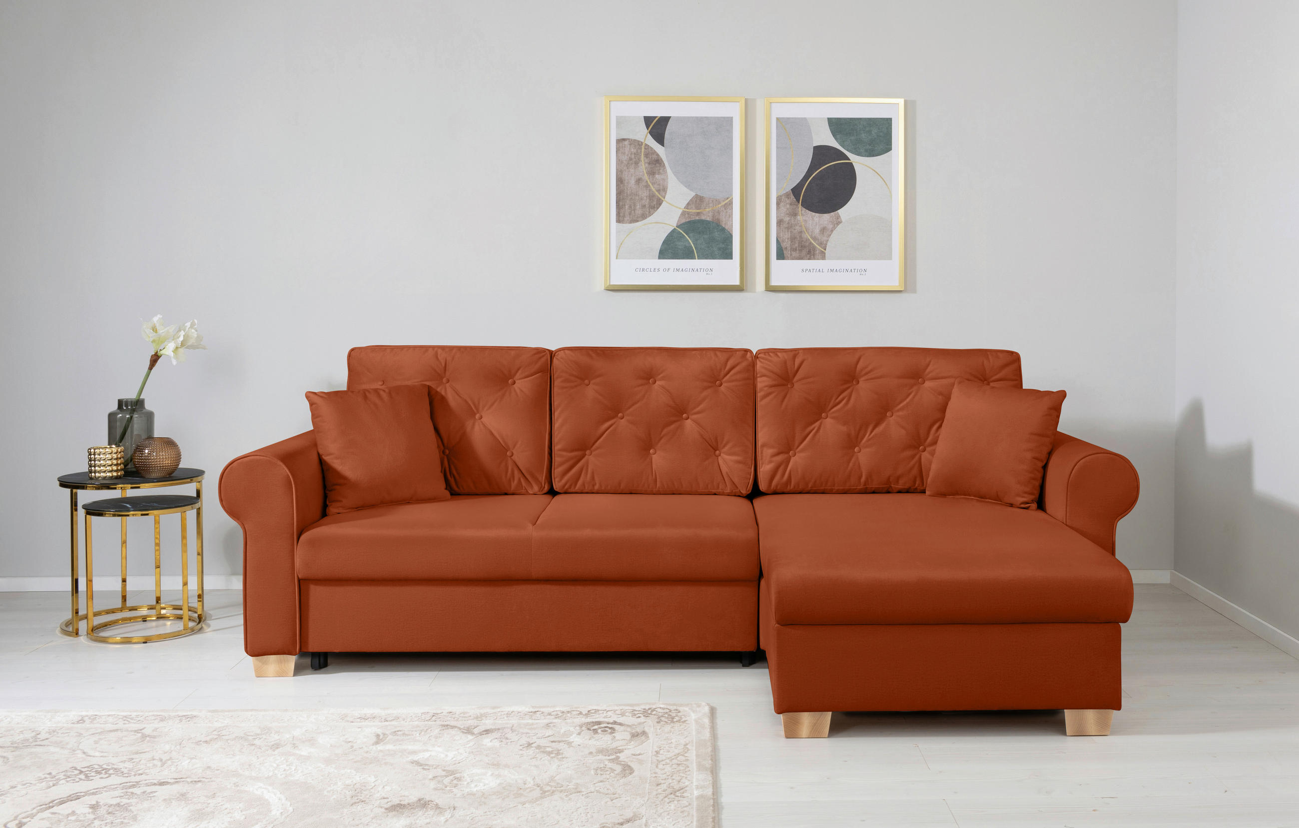 ECKSOFA in Terracotta  - Buchefarben/Terracotta, Design, Holz/Textil (266/161cm) - MID.YOU