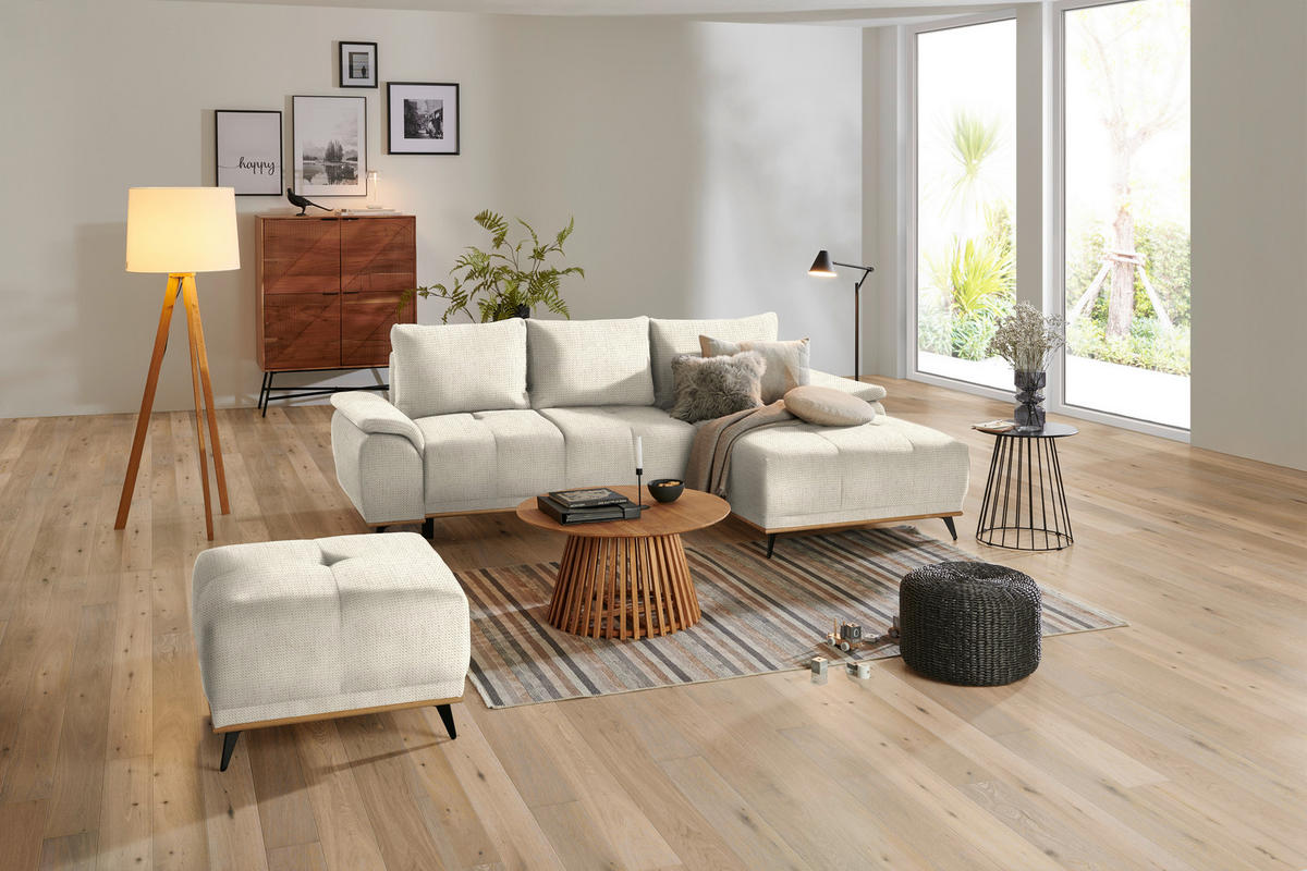 HOCKER in Textil Creme  - Creme/Schwarz, Modern, Holz/Textil (73/47/73cm) - home24