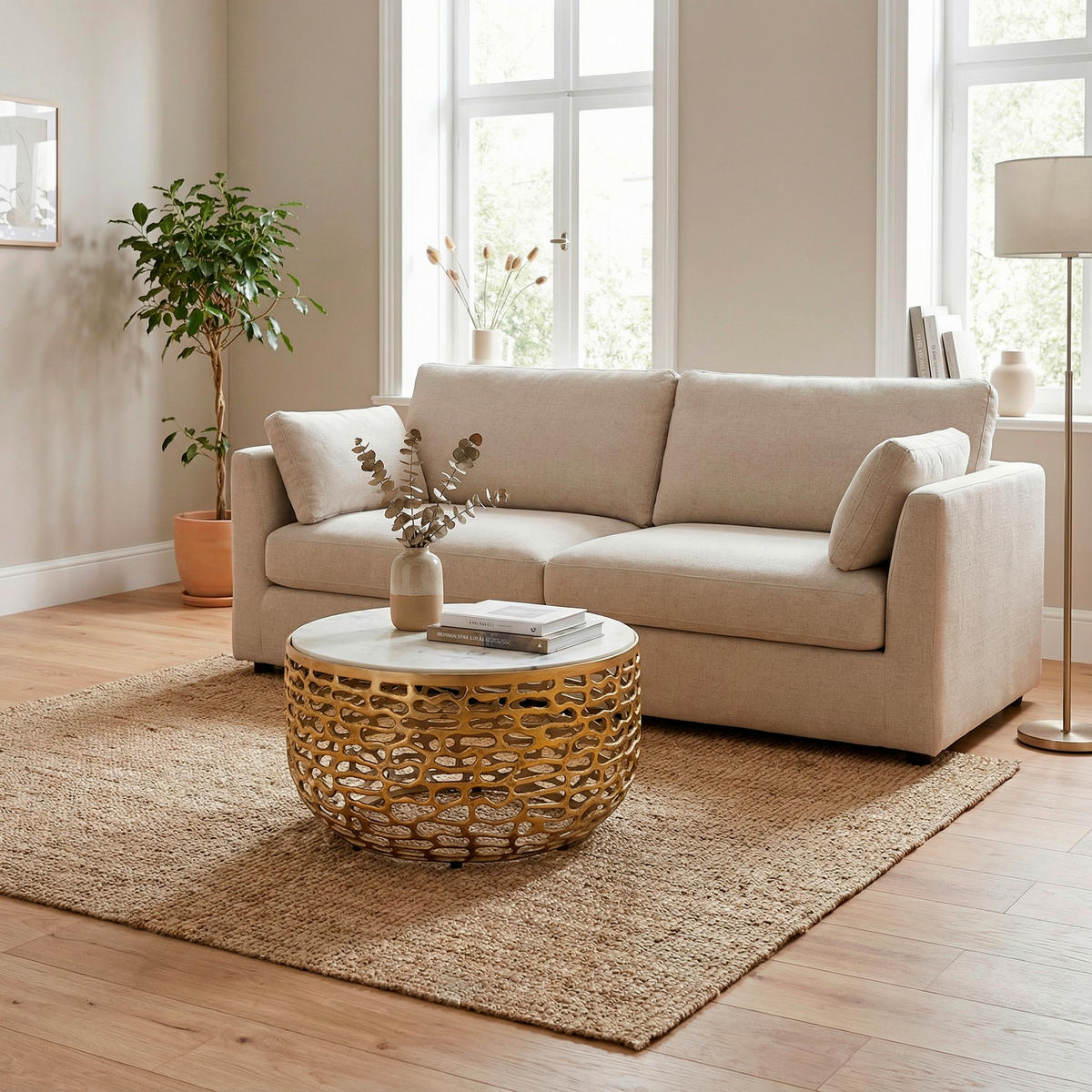 COUCHTISCH 60/60/35 cm rund Goldfarben  - Goldfarben, Design, Stein/Metall (60/60/35cm) - Livetastic