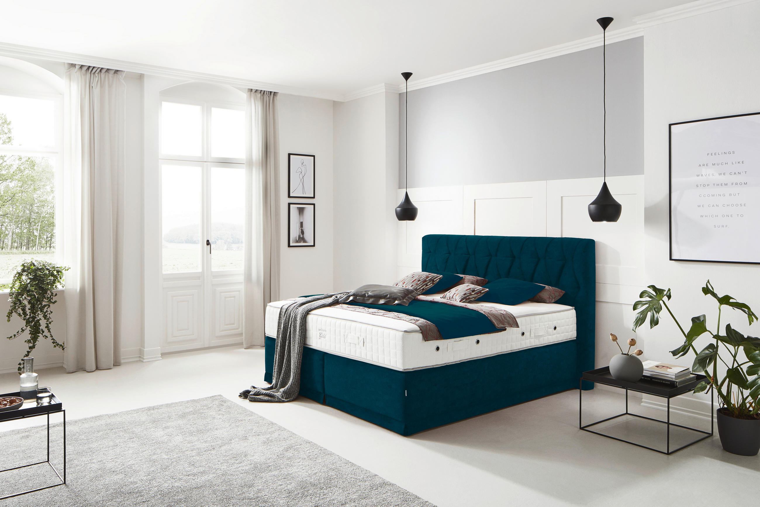 BOXSPRINGBETT 180/200 cm  in Petrol  - Petrol, KONVENTIONELL, Textil (180/200cm) - Ambiente