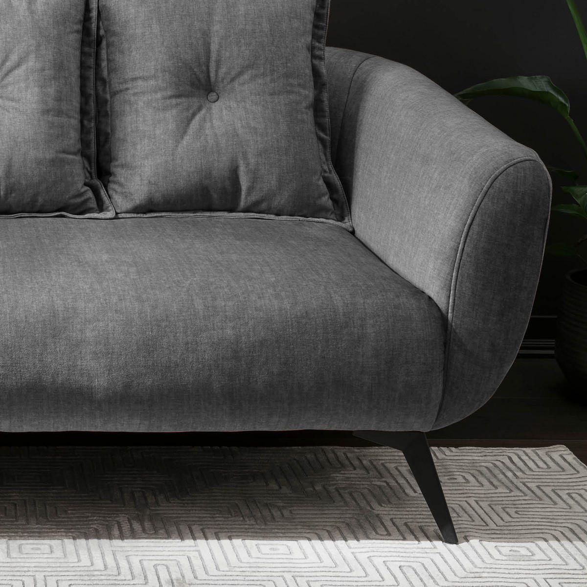 2,5-SITZER in Velours Grau  - Schwarz/Grau, Modern, Holz/Textil (196/94/103cm) - Livetastic