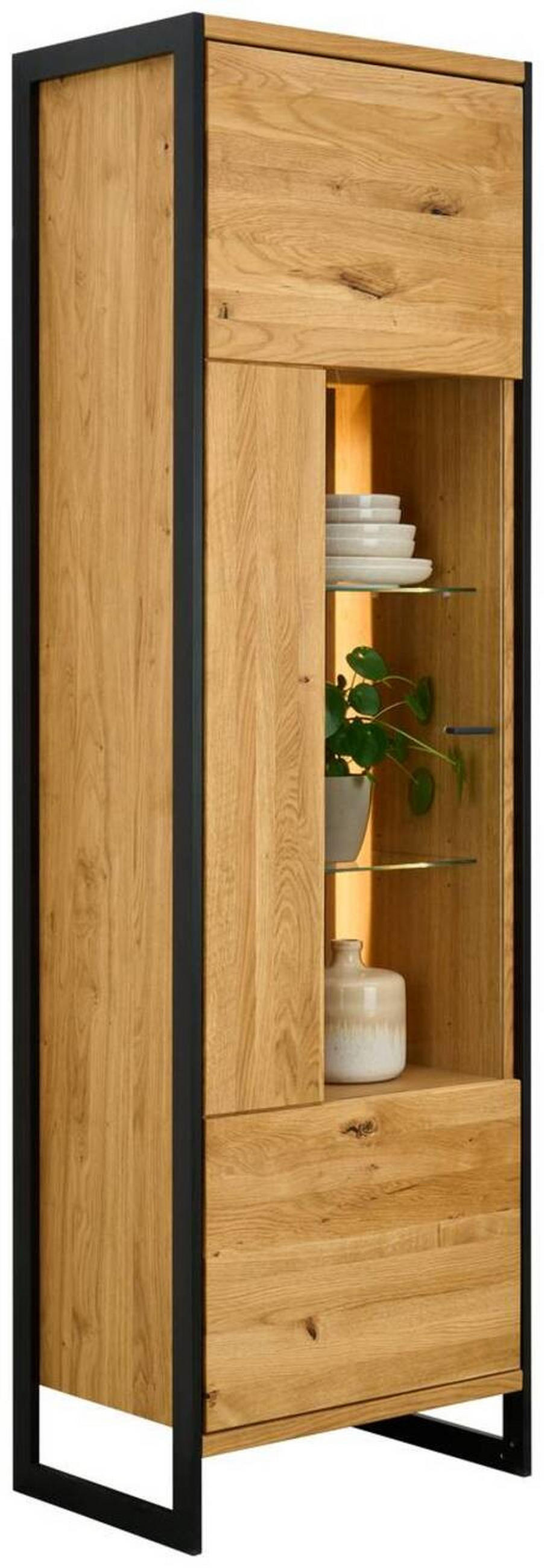 VITRINE Eichefarben  60/201/42 cm  - Eichefarben/Schwarz, Natur, Glas/Holz (60/201/42cm) - Linea Natura