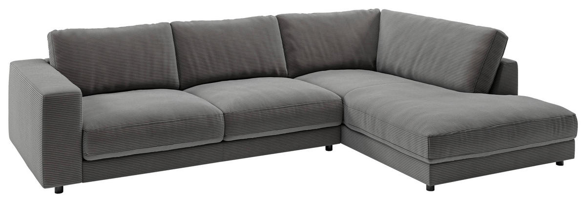 ECKSOFA in Cord Dunkelgrau  - Dunkelgrau/Schwarz, Design, Kunststoff/Textil (325/224cm) - Pure Home Lifestyle