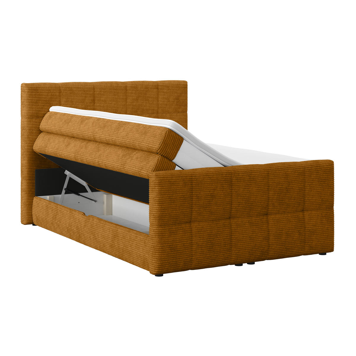 BOXSPRINGBETT 140/200 cm,  in Senfgelb, gepolstertes Kopfteil, Bettkasten, Topper, Matratzen, H4 + H4 = sehr fest  - Senfgelb, KONVENTIONELL, Holz/Holzwerkstoff (140/200cm)