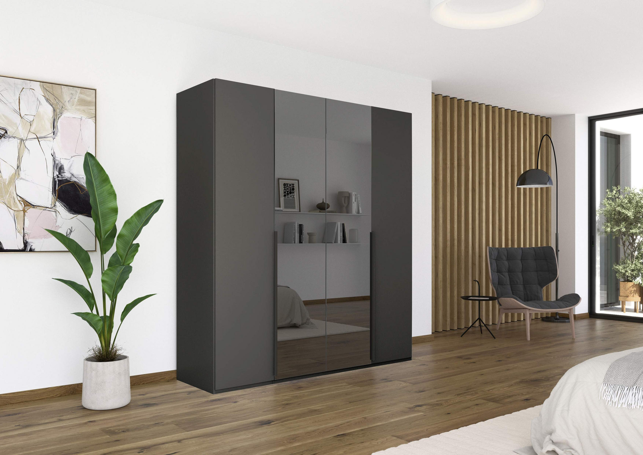 DREHTÜRENSCHRANK in Graphitfarben, Grau  - Graphitfarben/Grau, Trend, Glas/Holzwerkstoff (201/223/61cm) - Rauch Möbel