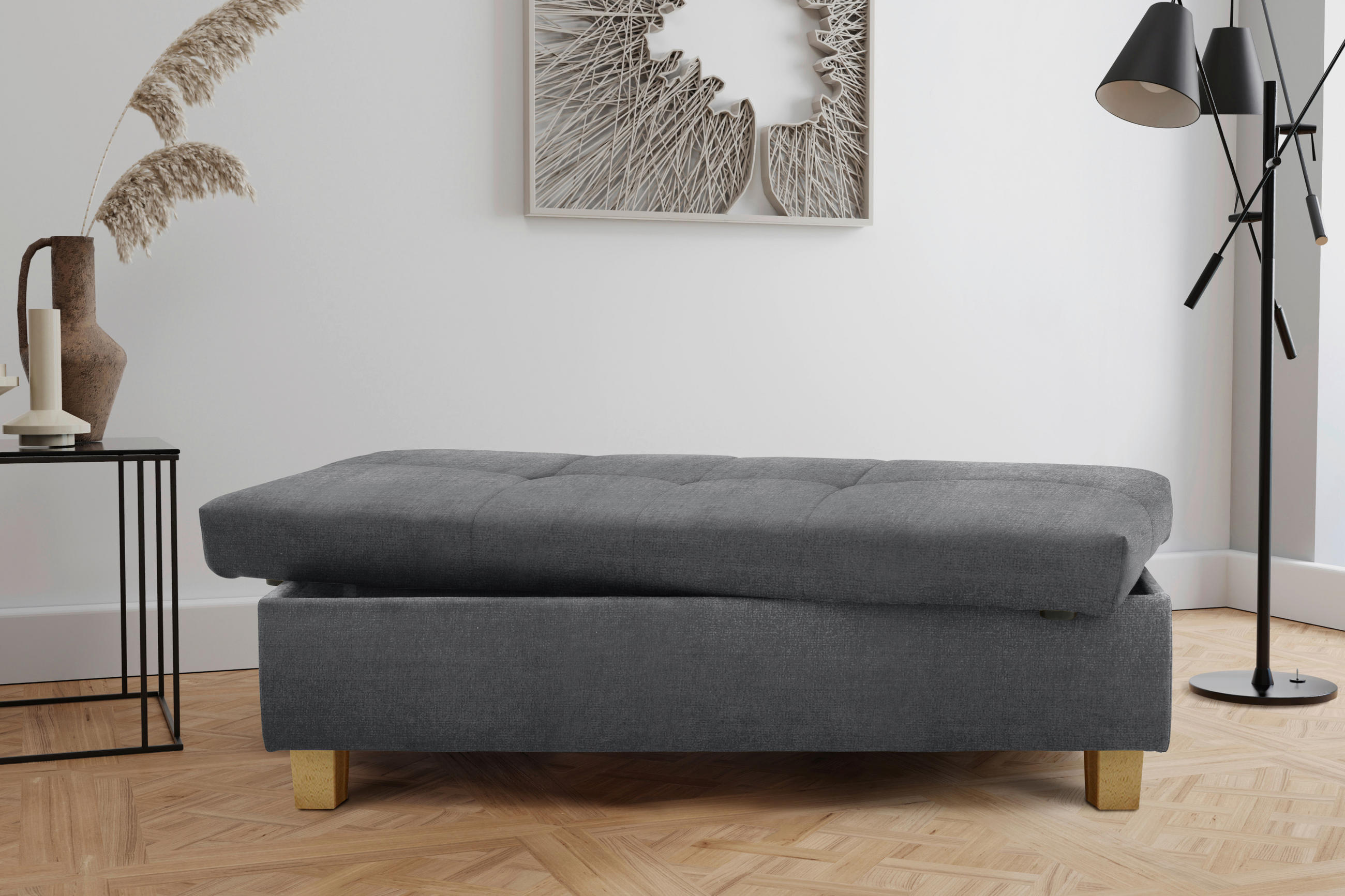 HOCKER Mikrofaser Dunkelgrau - Dunkelgrau, KONVENTIONELL, Holz/Textil (131/42/61cm) - MID.YOU