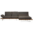 ECKSOFA Nurano in Echtleder Braun, Eichefarben  320/157 cm  - Edelstahlfarben/Eichefarben, Natur, Leder/Holzwerkstoff (320/157cm) - Ambiente