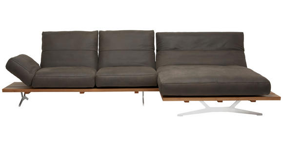 ECKSOFA Nurano in Echtleder Braun, Eichefarben  320/157 cm  - Edelstahlfarben/Eichefarben, Natur, Leder/Holzwerkstoff (320/157cm) - Ambiente