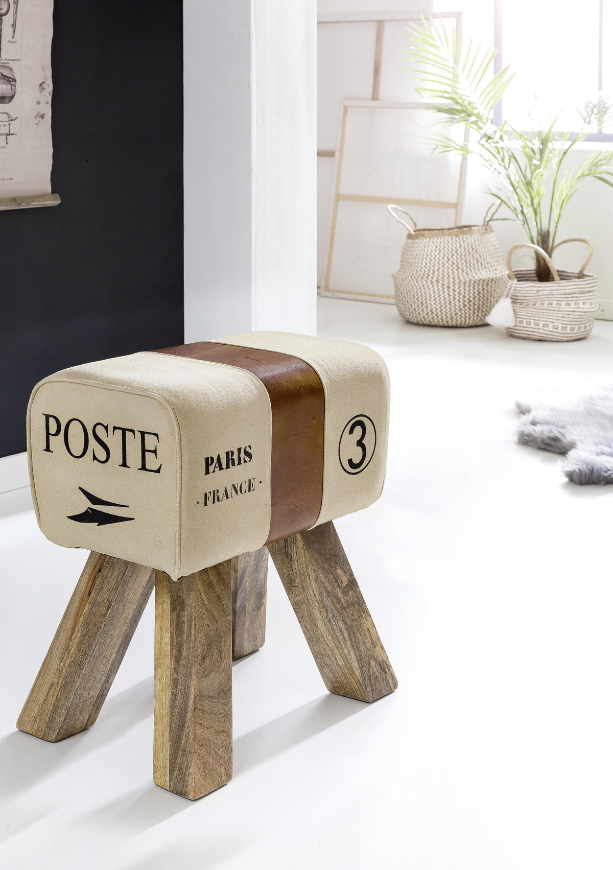 TABURE, tekstil, usnje rjava, bež  - bež/rjava, Natur, tekstil/les (40/47/25cm) - MID.YOU