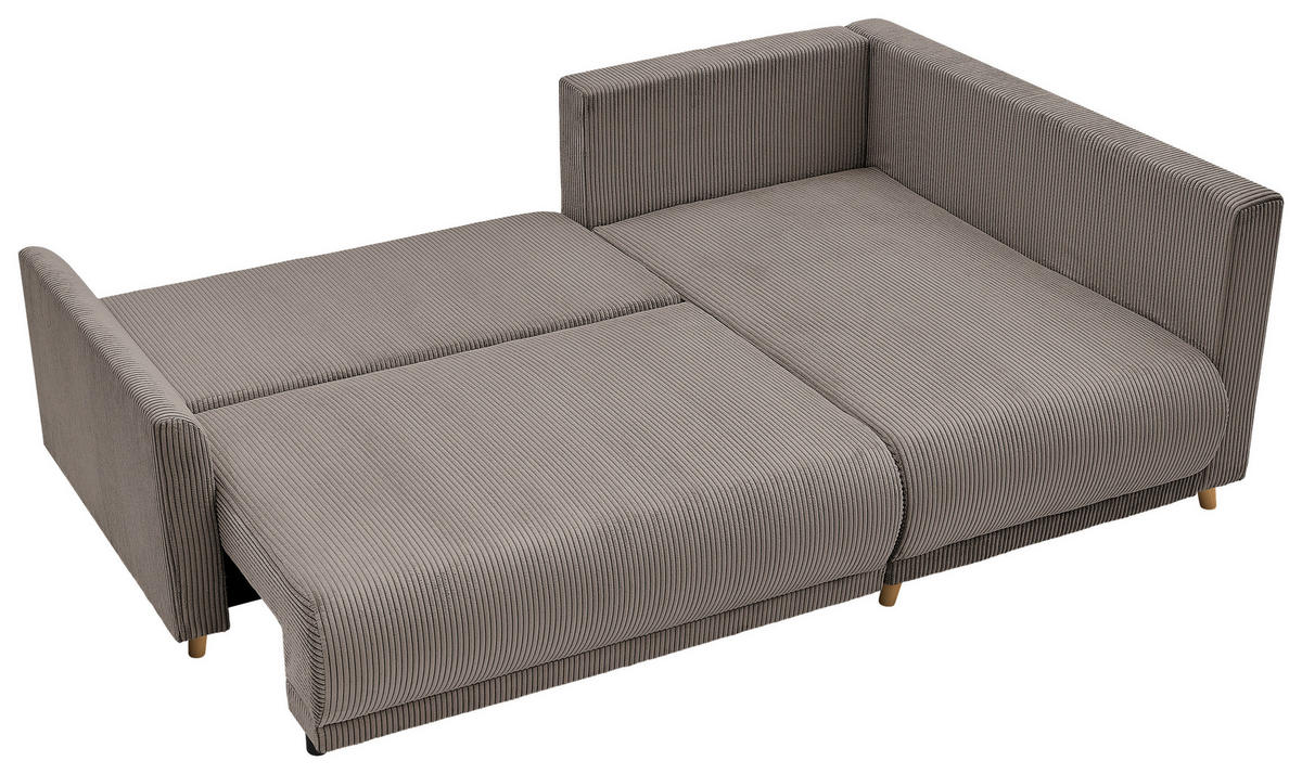 ECKSOFA MILOS Hellbraun Cord Rückenkissen, Bettkasten, Schlaffunktion, Rücken echt  - Hellbraun/Naturfarben, Design, Textil (224/148cm) - P & B
