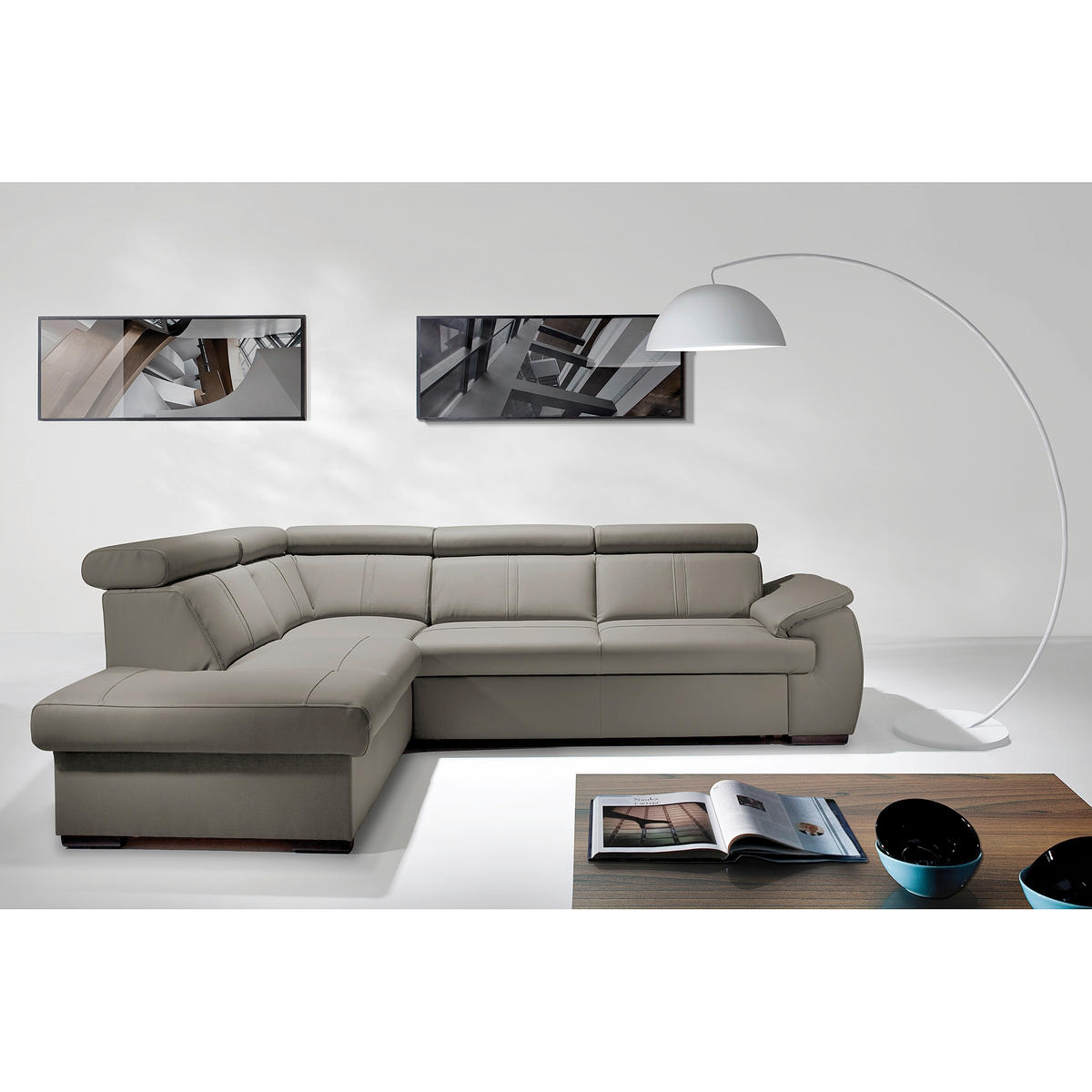 ECKSOFA  in Echtleder Schlammfarben  - Wengefarben/Schlammfarben, Design, Leder/Holz (211/265cm) - Livetastic