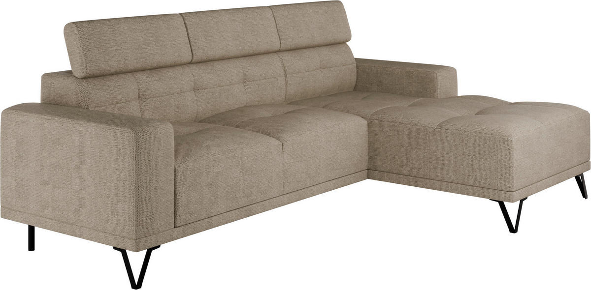 ECKSOFA Beige Chenille  - Beige/Schwarz, KONVENTIONELL, Textil/Metall (264/178cm) - Hom`in