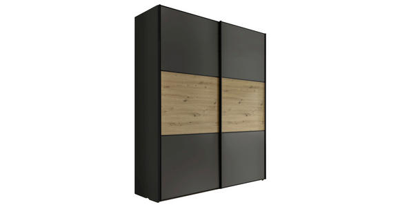 SCHWEBETÜRENSCHRANK  in Dunkelgrau, Eiche Artisan  - Dunkelgrau/Schwarz, KONVENTIONELL, Holzwerkstoff/Metall (167/222/68cm) - Moderano